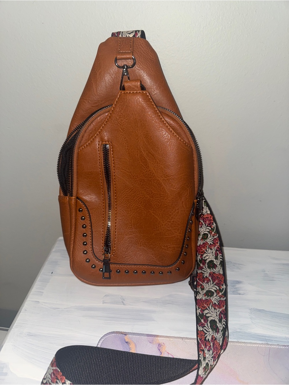 Sam & Hadley Tan Studded Sling Bag